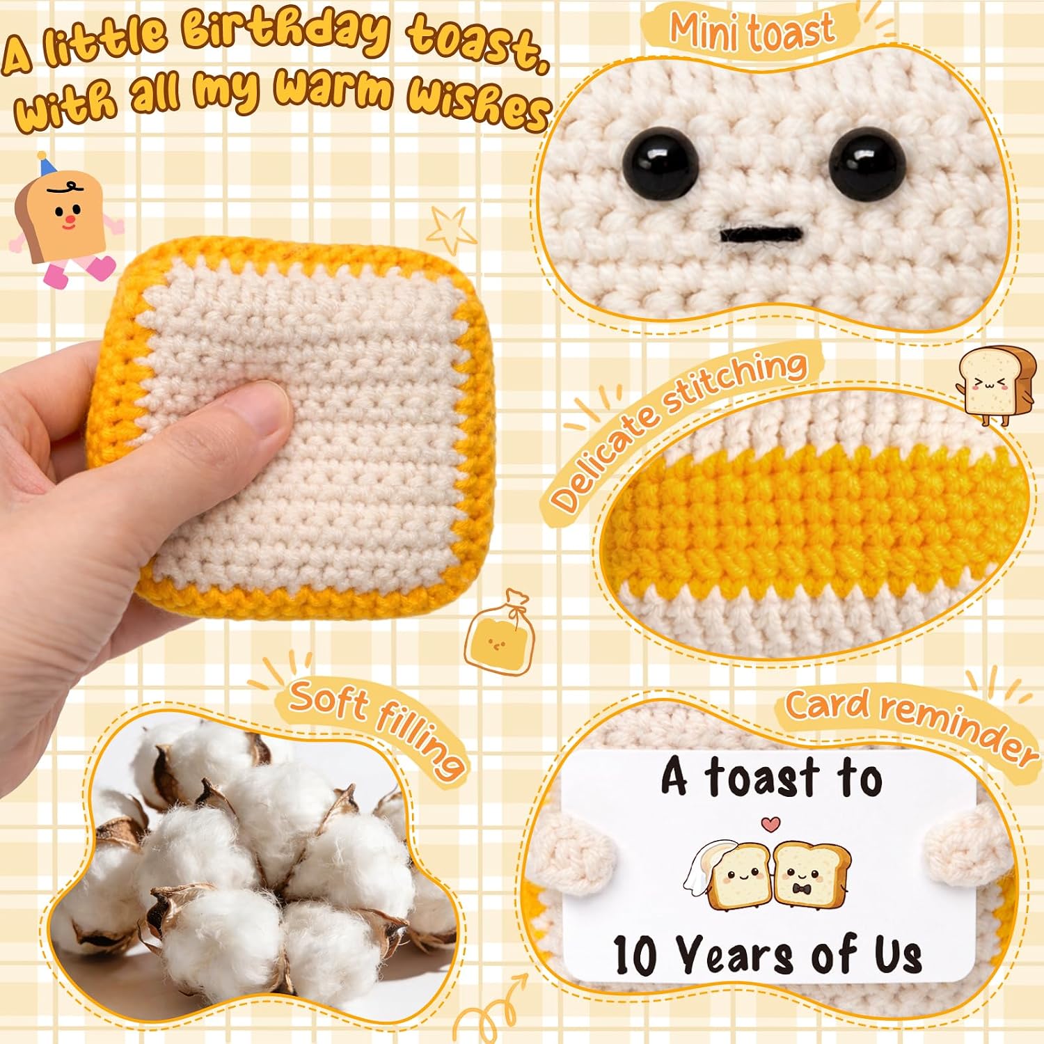 10 Year Anniversary Wedding Gifts Cards for Couple Crochet Toast | 10th Anniversary Love Gift for wife husband Him Her Women Men Romantic Anniversary Decoration