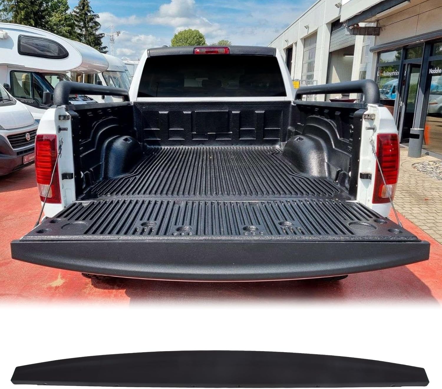 FREEMOTOR802 Tailgate Top Protector, Compatible with 2009-2023 Dodge RAM 1500 2500 3500 Classic, PP Pickup Truck Tailgate Molding Upper Spoiler Cap Cover Guard Replacement (Matte Black)