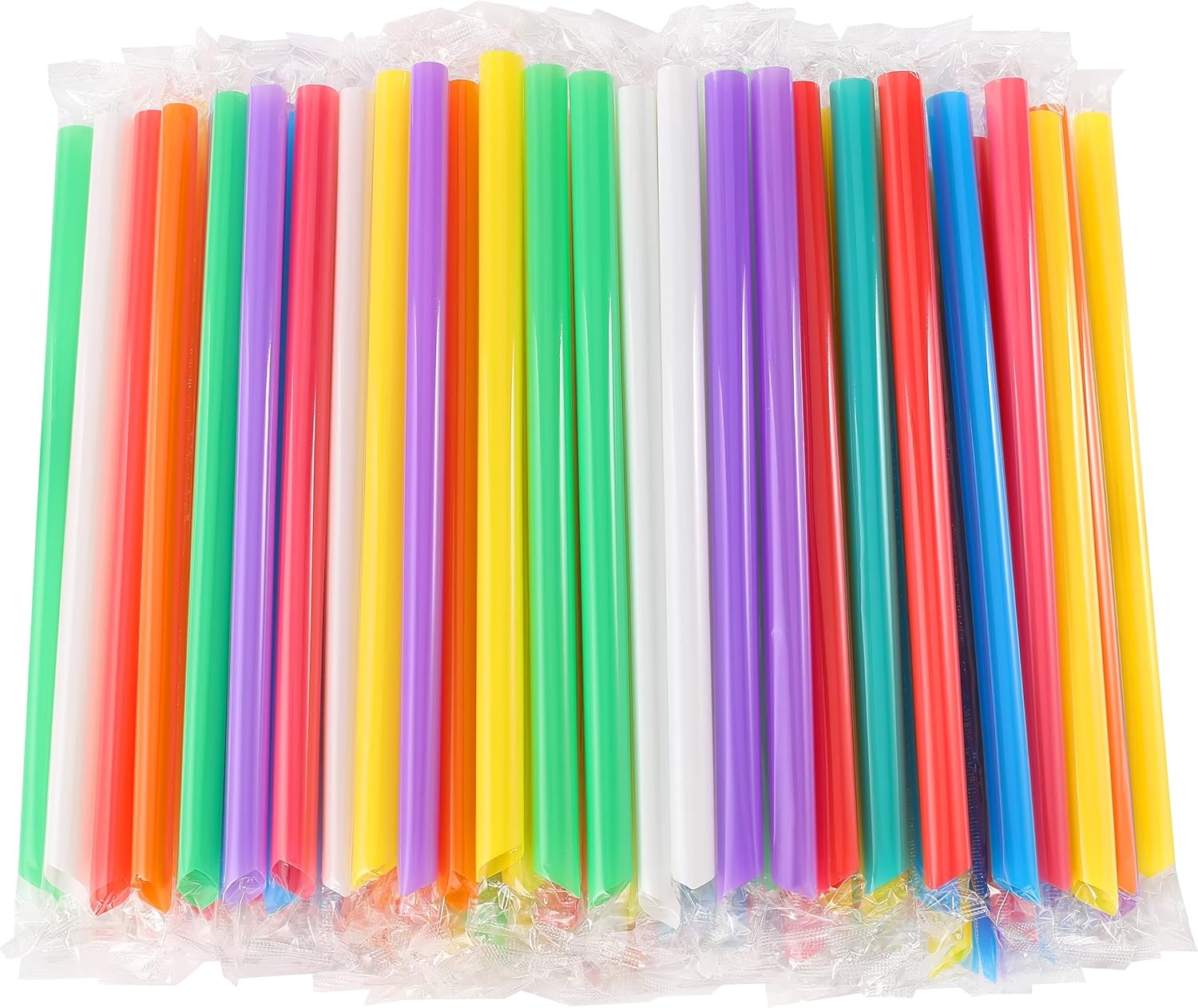 300 Pcs Smoothie Boba Individually Wrapped Straws, Jumbo Large Plastic Disposable Bubble Tea Milkshake Colorful Drinking Straws(0.43" Wide X 8.2" Long)