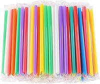 Vista 1 de 100 Pcs Smoothie Boba Individually Wrapped Straws, Jumbo Large Plastic Disposable Bubble Tea Milkshake Colorful Drinking Straws(0.43" Wide X 8.2