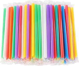 100 Pcs Smoothie Boba Individually Wrapped Straws, Jumbo Large Plastic Disposable Bubble Tea Milkshake Colorful Drinking Straws(0.43" Wide X 8.2" Long)