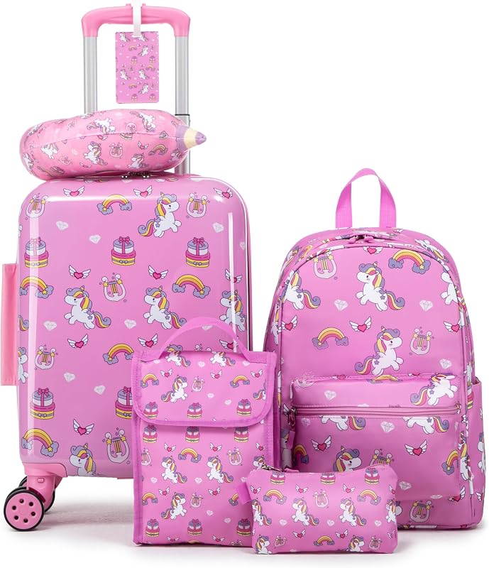 16’’ Kid’s Luggage Set with Spinner Wheels, Hardside with Suitcases,6 Piece | Carry on Luggage, Travel Rolling Luggage Airline Approved, Girls Boys