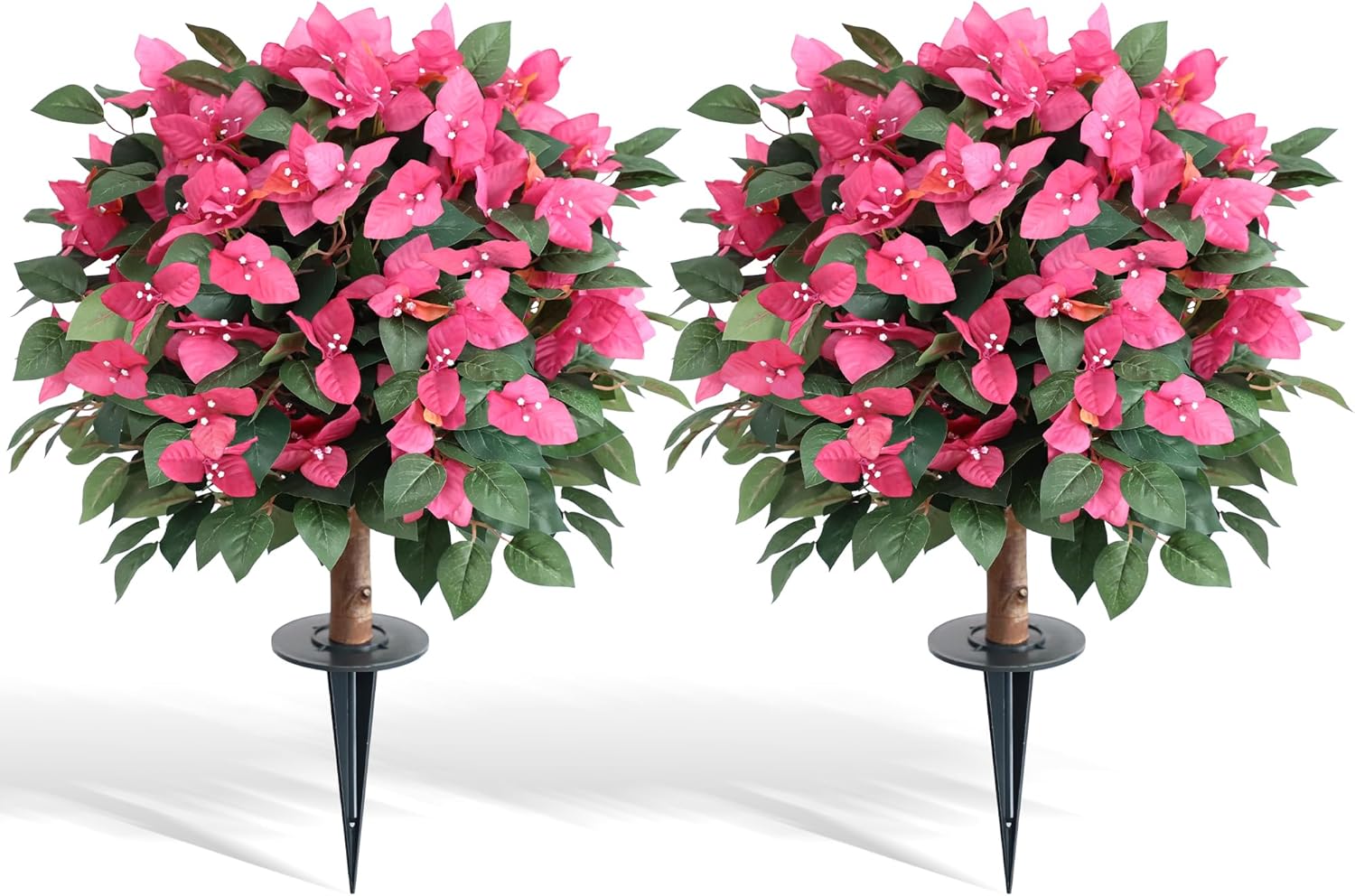 24inch Artificial Bougainvillea Flowers Trees with Ground Spike, Fake Bougainvillea Topiary Ball Tree with Flowers, Faux Azalea Plants for Outdoor Indoor Garden Yard Front Porch Decer (Set of 2)