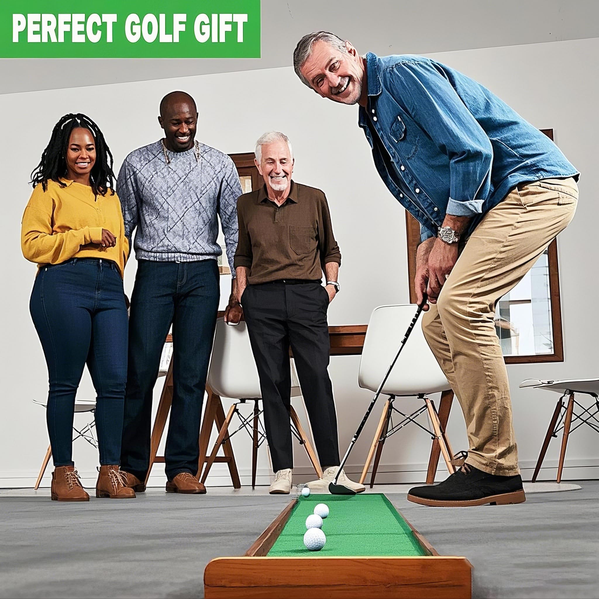 Putting Mat Indoor Golf, Holz Putting Matte, Golf Putting Green Matte, Golf Putting Mats für Männer Spielen Golfspiel zu Hause oder im Büro, Geschenke für Männer