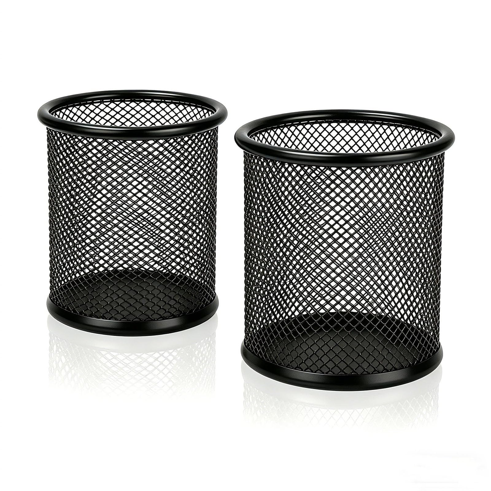 MeiLang 2 Pack Mesh Pen Pot Pencil Pot Metal Organiser Office Home School Rust Resistant Stationery Desk Accessories & Stationery Holder, Black