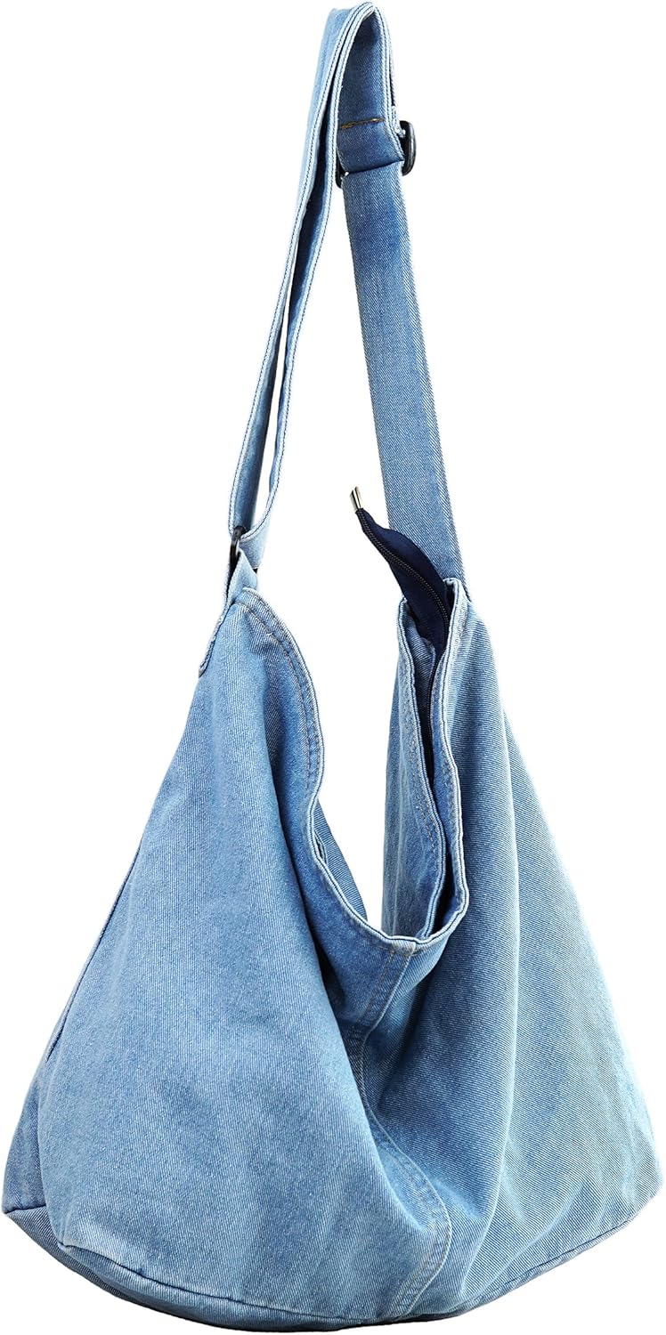 YunZh Denim Shoulder Bag for Women, Casual Style Lightweight Classic Retro Travel Shopper Hobo Bag