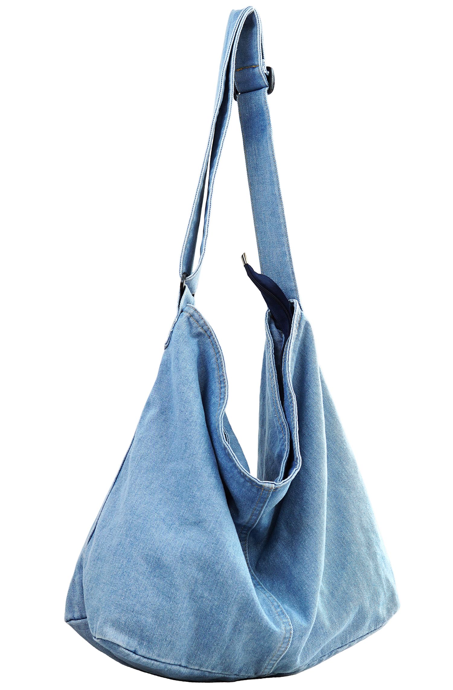 YunZh Denim Shoulder Bag for Women, Casual Style Lightweight Classic Retro Travel Shopper Hobo Bag