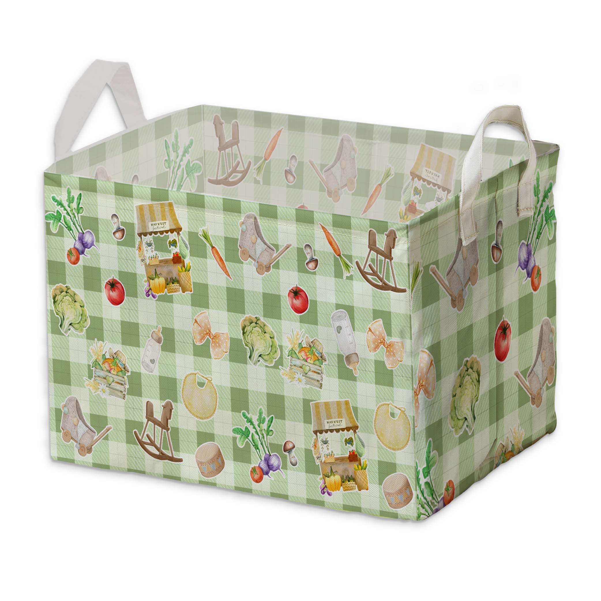 Locally Grown Baby Shower Decorations,Green Storage Baskets,Farmers Nursery Decor,Large Square Canvas Laundry Hamper With A Waterproof PE Coating,Foldable Kids Toy Clothes Bins for Bedroom