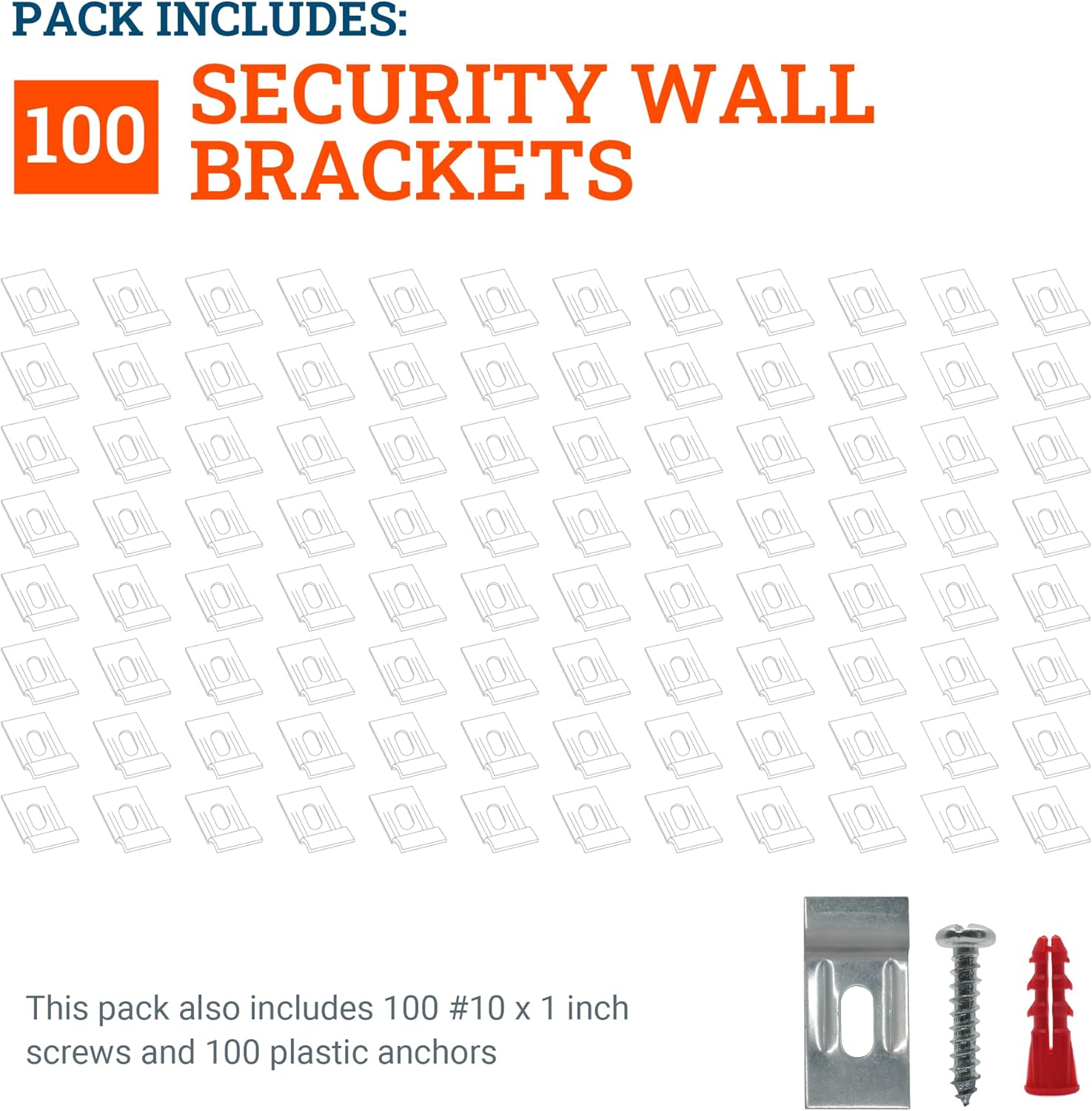 Picture Hanging Security Wall Support Brackets with Screws| Security Bracket, Screws and Anchors - 100 Pack