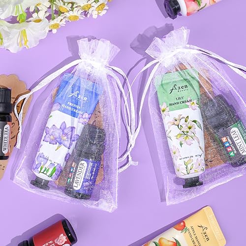 Miniatura 4 de AZEN 30 juegos de regalos a granel, crema de manos y aceites esenciales a granel con bolsa de organza, tarjeta de agradecimiento, regalos de boda