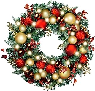 WANNA-CUL Pre-Lit 30 Inch Large Christmas Wreath for Front Door with 50 ...