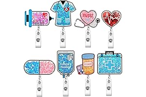 Teling 8 Pcs Nurse Shaker Badge Reel Nursing Id Name Card Cute Badge Clip