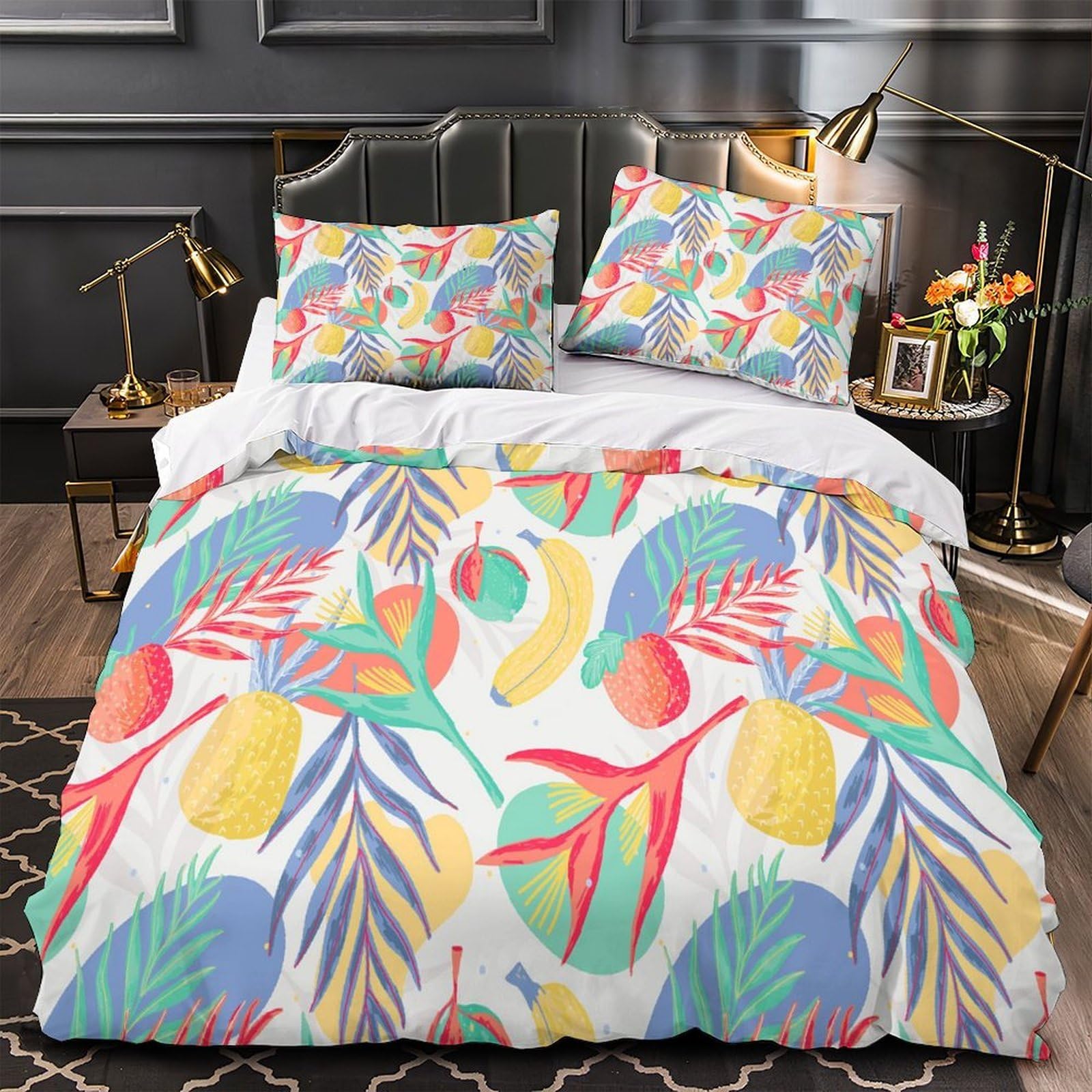 Housse de couette tropicale 140x200 pour chambre de fille ado vibrante