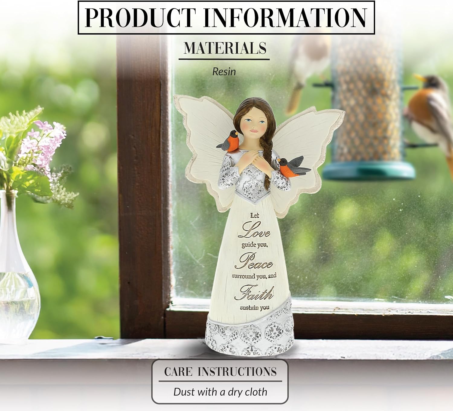 Pavilion Gift Company - Love Peace Faith - 5.5' Angel Figurine Love Guidance Peace Religion Faith Religious Faithful American Robins Home Decor image 2