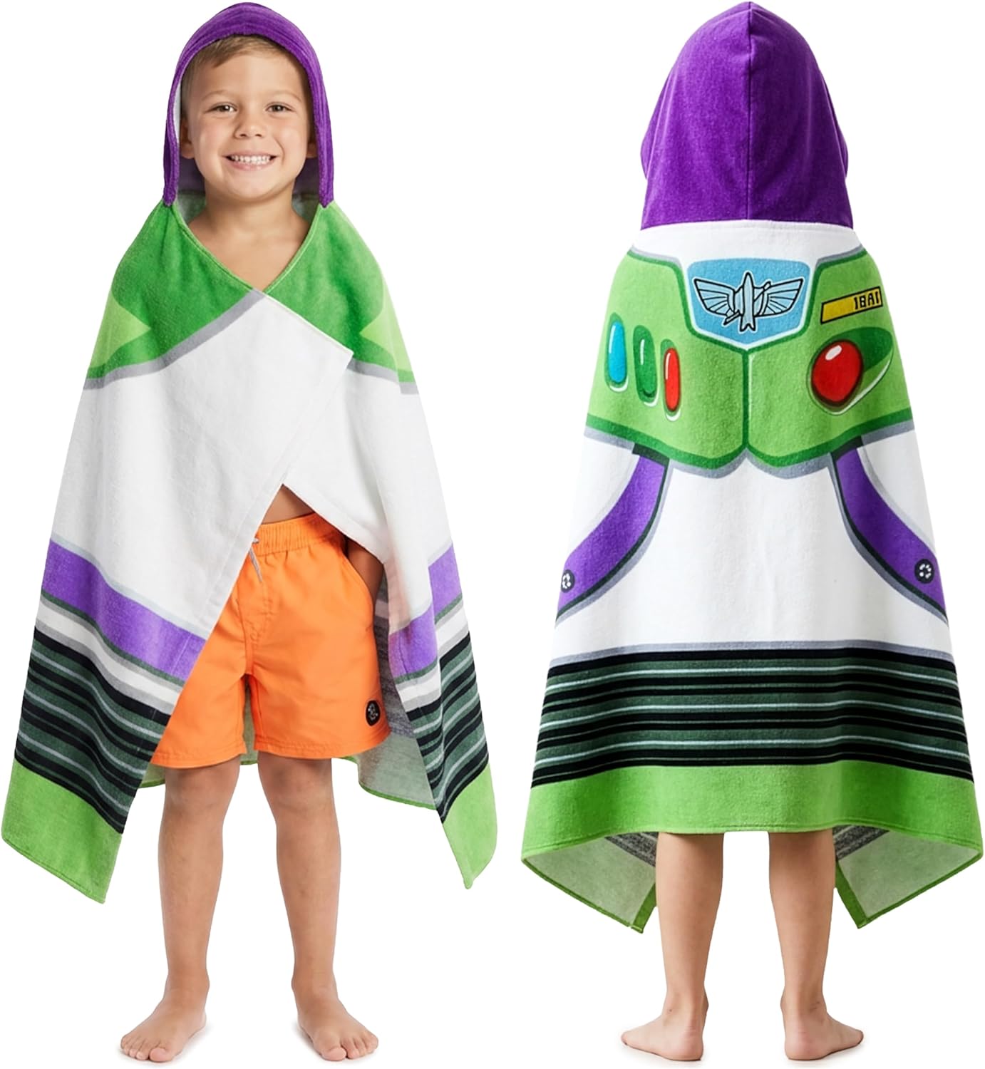 Disney Pixar Toy Story Bath Towels with Hood for Boys, Ages 2-6, Buzz Lightyear Soft and Absorbent Hooded Cotton Beach Towel Wrap, Swimming Pool Poncho, Gifts for Boys (Multi Buzz Lightyear)