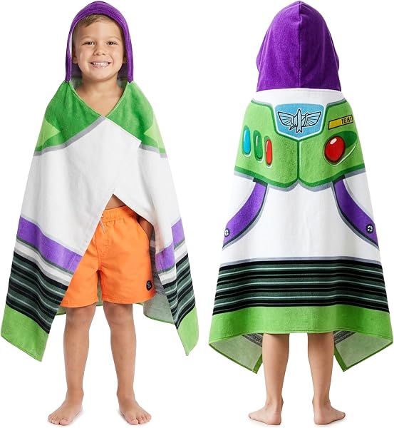 Toy Story Buzz Lightyear Incappucciato Asciugamani Bambino, Cotone Bagno e Asciugamano Mare, Morbido e Assorbente Asciugamani Bambini con Cappuccio, Estate Regalo Bambino (Multi Buzz Lightyear) - 1