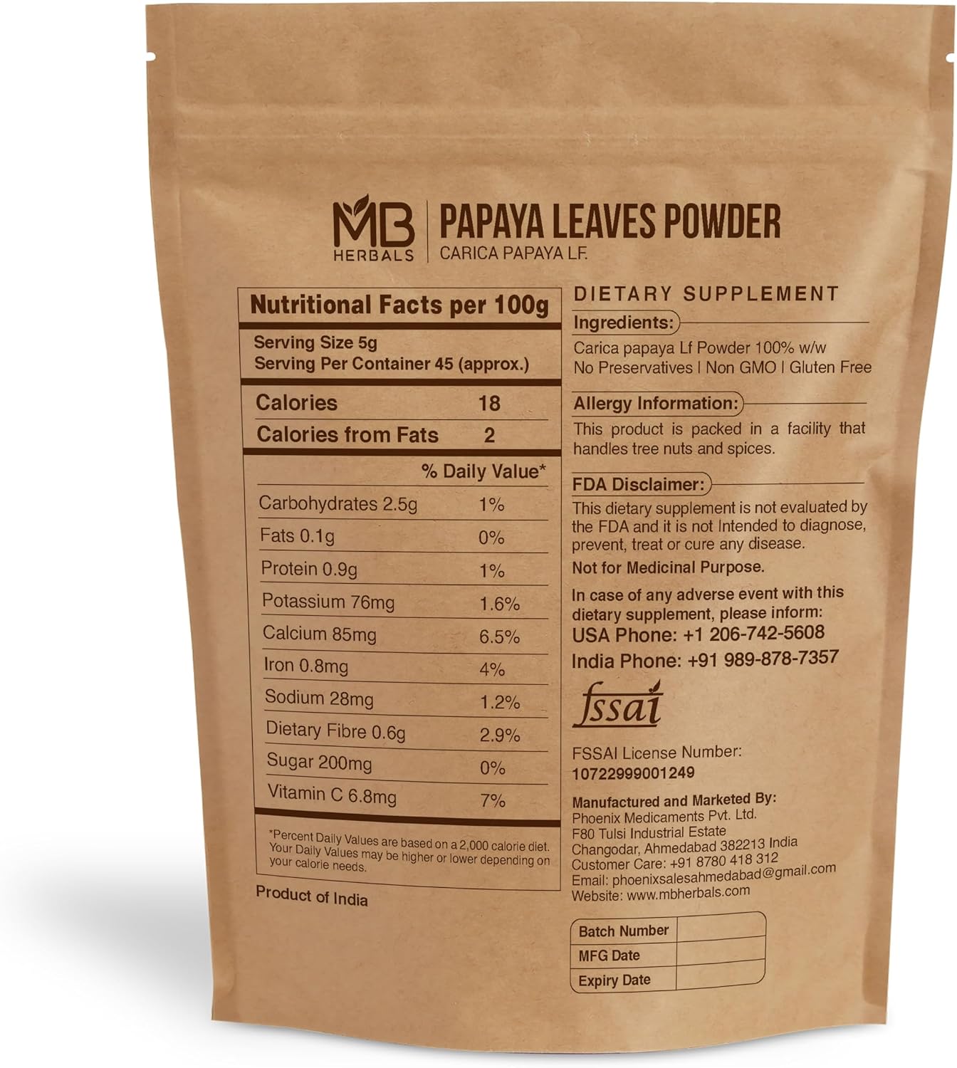  Papaya Leaf Powder 8 oz (0.5 lb | for Papaya Leaf Tea and Supplement | Carica Papaya | Papaya Leaves Powder Hair & Skin Care | No Preservatives thumbnail