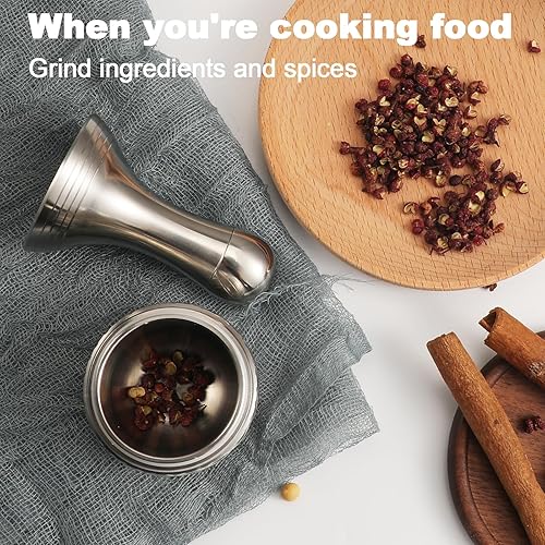 Miniatura 6 de Mortero de acero inoxidable y mortero de píldora molinillo de polvo fino morteros para golpear ser herramientas de mano Contenedor de píldora