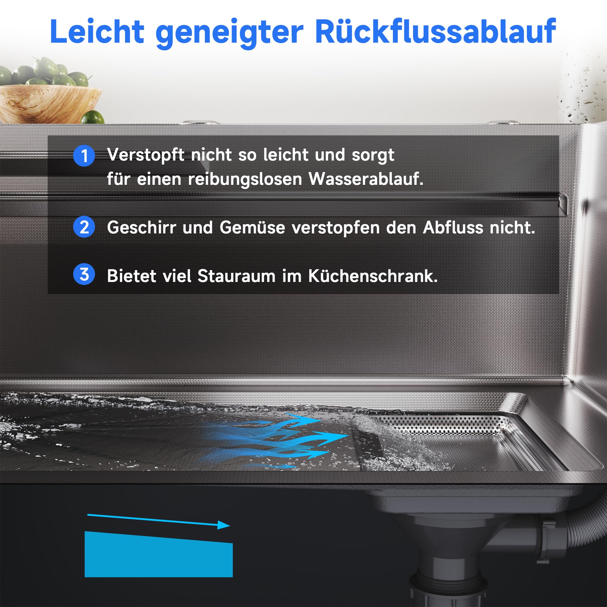 SONNI Spülbecken, Küchenspüle, 70x45cm 304SUS Edelstahl Spüle,1 Becken Einbauspüle mit Abtropfkorb, Rechteckiges Abfallsieb & Ablaufgarnitur, 3 Vorgebohrte Löcher, Breite Seite, Schwarz.