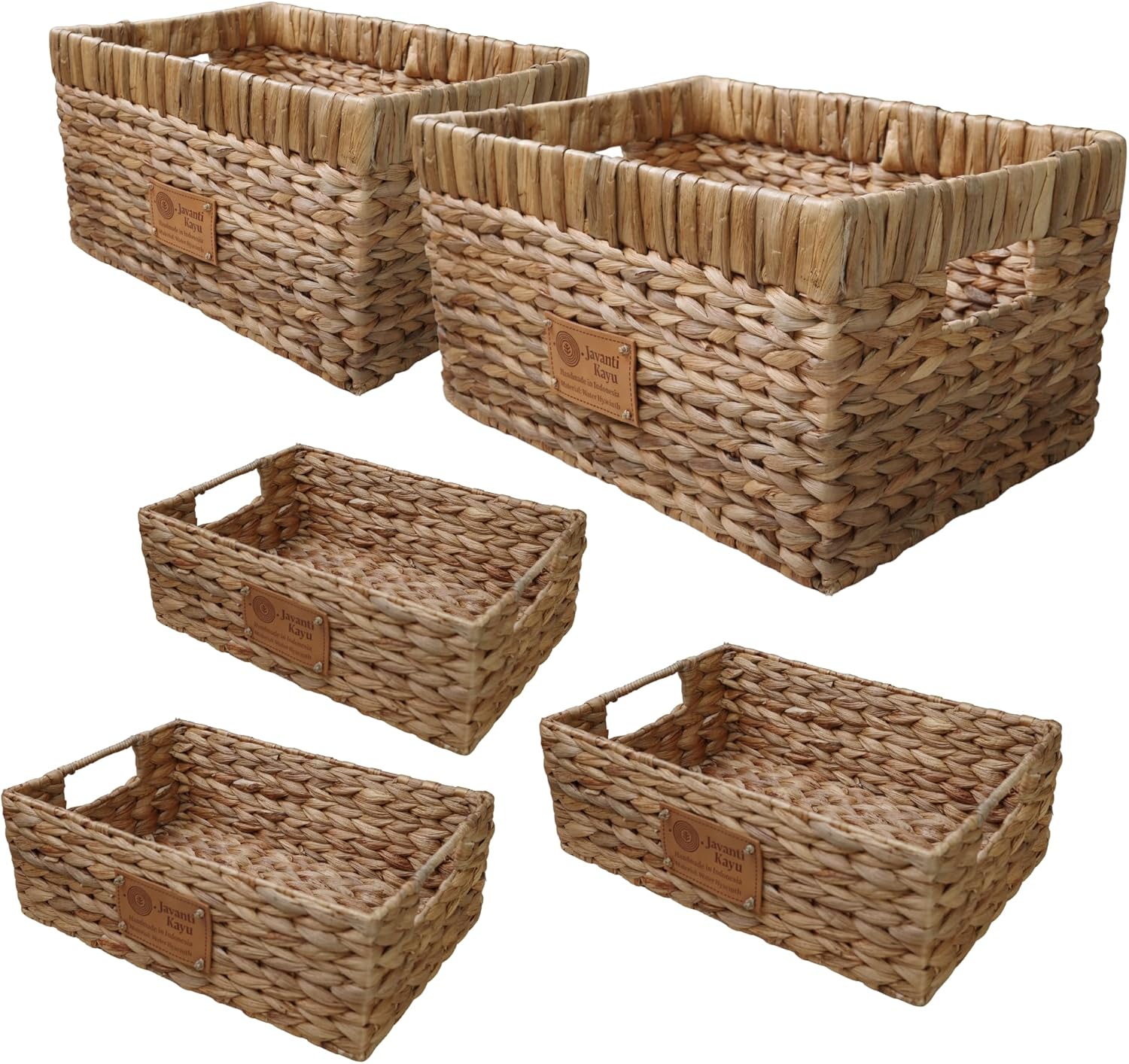 Handmade Water Hyacinth Wicker Storage Basket with Handles – Rectangle Organizer Bin for Shelves, Blanket, Bathroom, Closet – Stackable – Decorative & Durable (1, Long: 15" x 6.7" x 5")