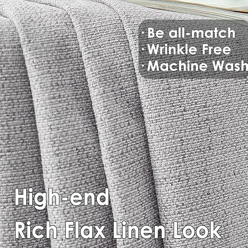 Miniatura 4 de Cortinas grises 100% opacas para dormitorio, cortinas texturizadas de lino gris claro con aislamiento térmico para habitación de invitados de 84
