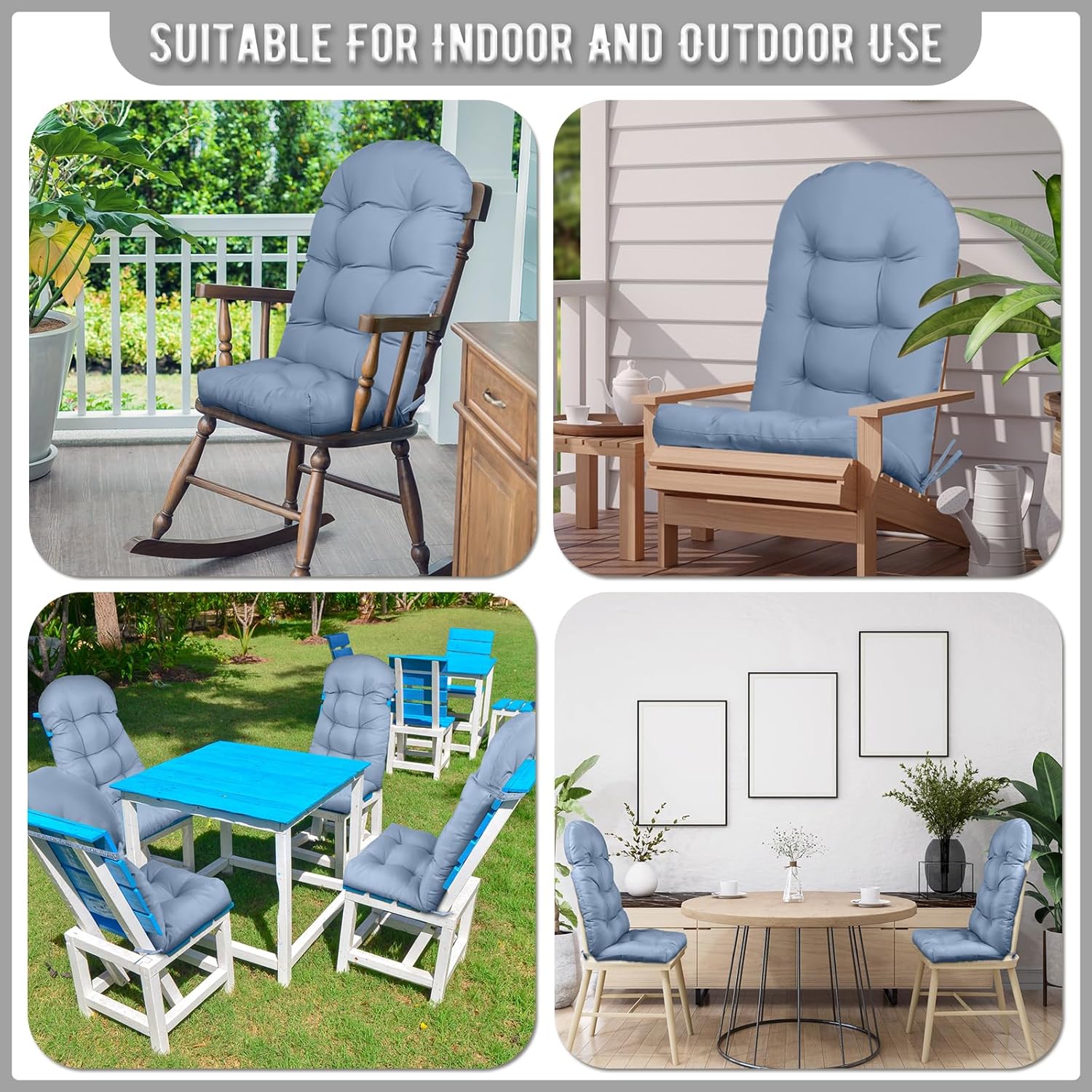 2 Pack Adirondack Chair Cushion, Waterproof Rocking Chair Cushion - Fade Resistant Patio Furniture Cushions, Thickened Patio Chair Pad for Outdoor and Indoor, 49x20x5 Inch
