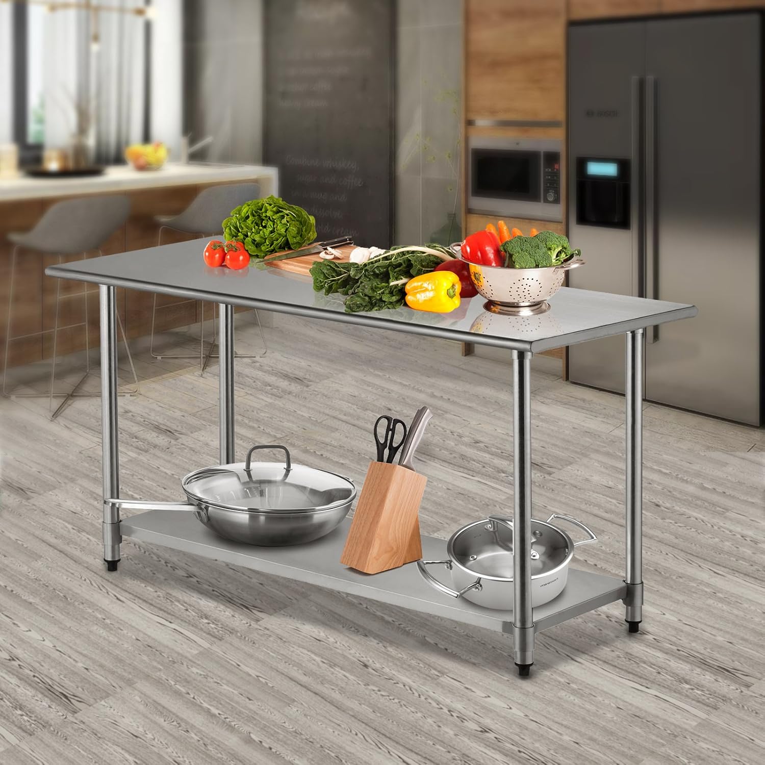 SUNCOO Commercial Stainless Steel Work Table Food Grade Kitchen Prep Workbench Metal Restaurant Countertop Workstation with Adjustable Undershelf 72 in Long x 30 in Deep