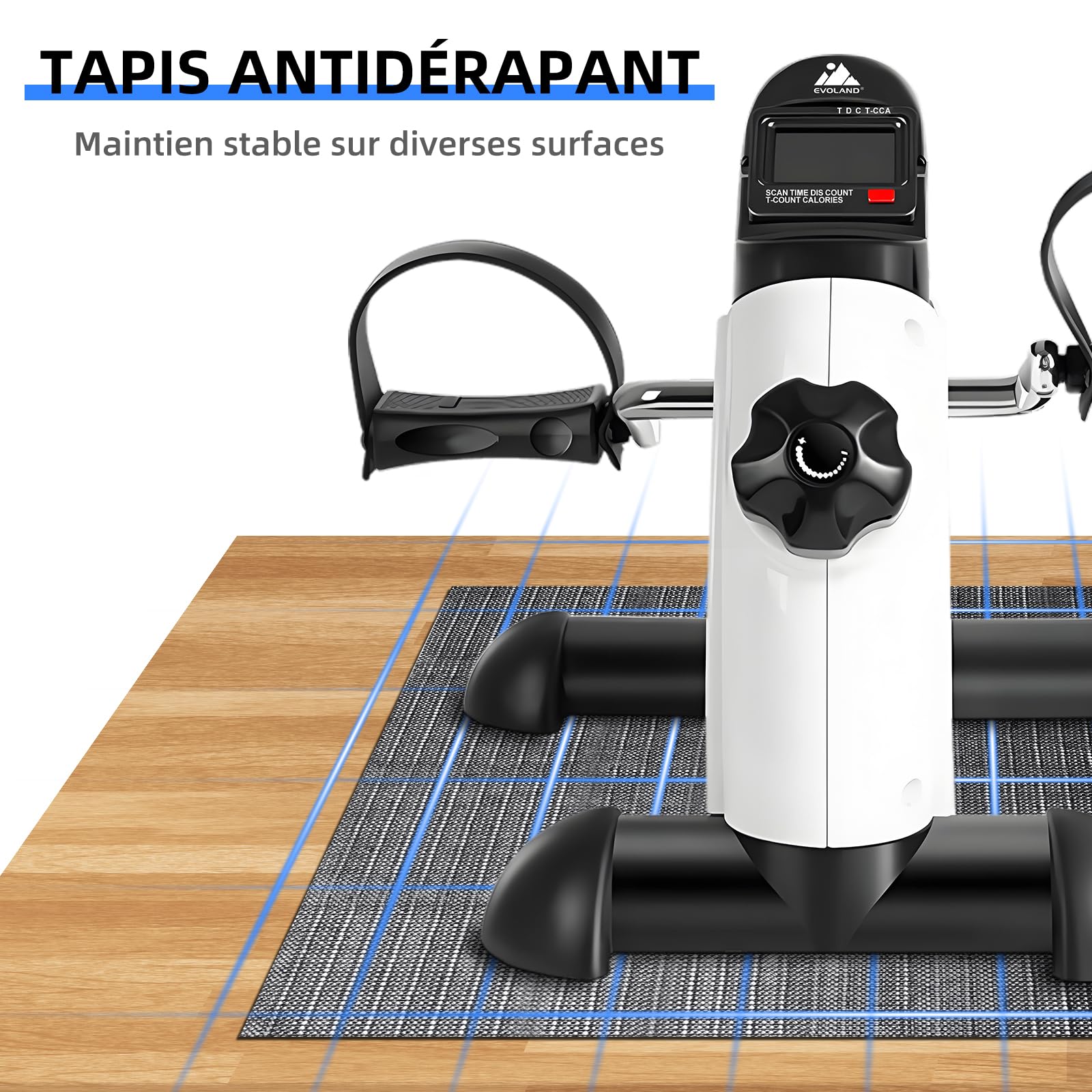 EVOLAND Mini Vélo d'Appartement, Pédale Statique Portable, Résistance Réglable, Ecran LCD Appareil, Appareil d'exercice pour Les Jambes et Les Bras Travailler