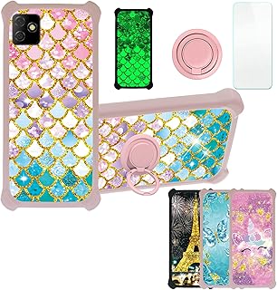 Digicel Dl4s Case Compatible with Digicel Dl4s Phone Case Cover [with Tempered Glass Screen Protector][Hard PC + Soft Silicone][Ring Support] [Gold Glitter+Luminous] JSF-YL