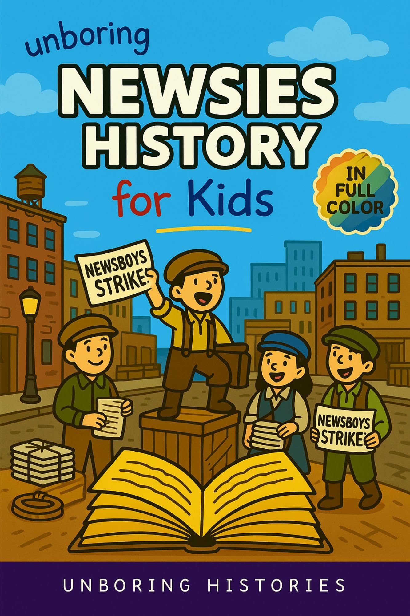 Livre Newsies pour enfants récit drôle et concis de l'histoire