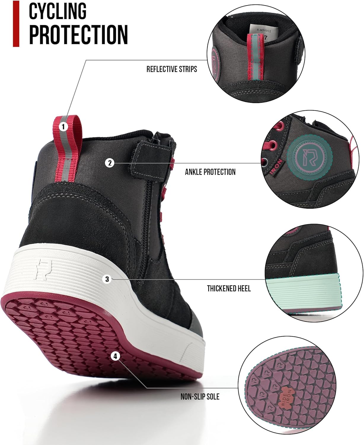 Motorcycle Shoes for Women and Men, CE Certified, Thickened Anti-Slip Sole, Breathable Casual Motorcycle Riding Boots with Ankle Support, Shift Pad (Pink 11 Men/12.5 Women) - Image 4