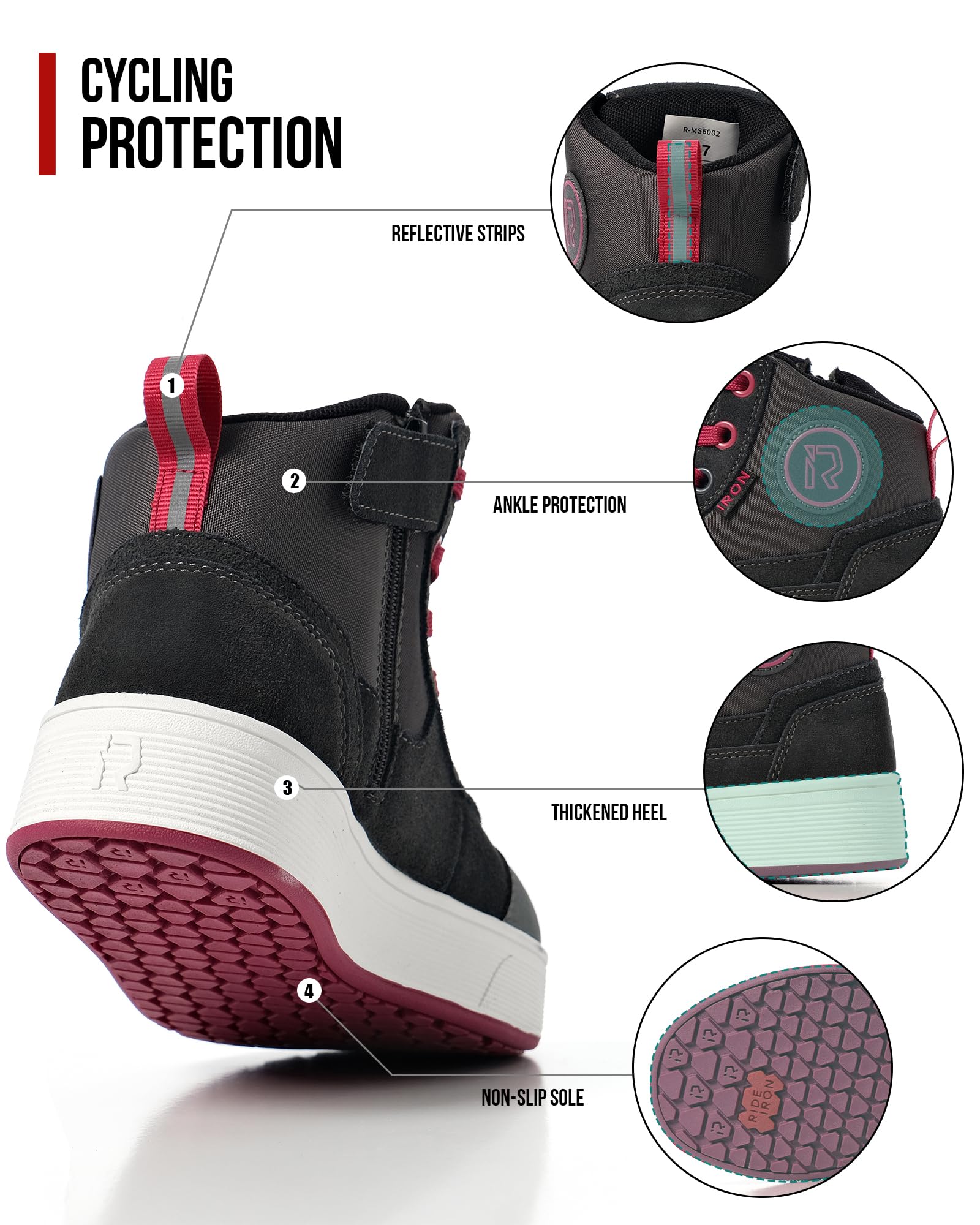 RIDEIRON Buty motocyklowe męskie damskie zgodne z CE buty motocyklowe, antypoślizgowe wzmocnione wodoodporne pogrubione podeszwy modne oddychające boczne zamki błyskawiczne, wsparcie kostki i