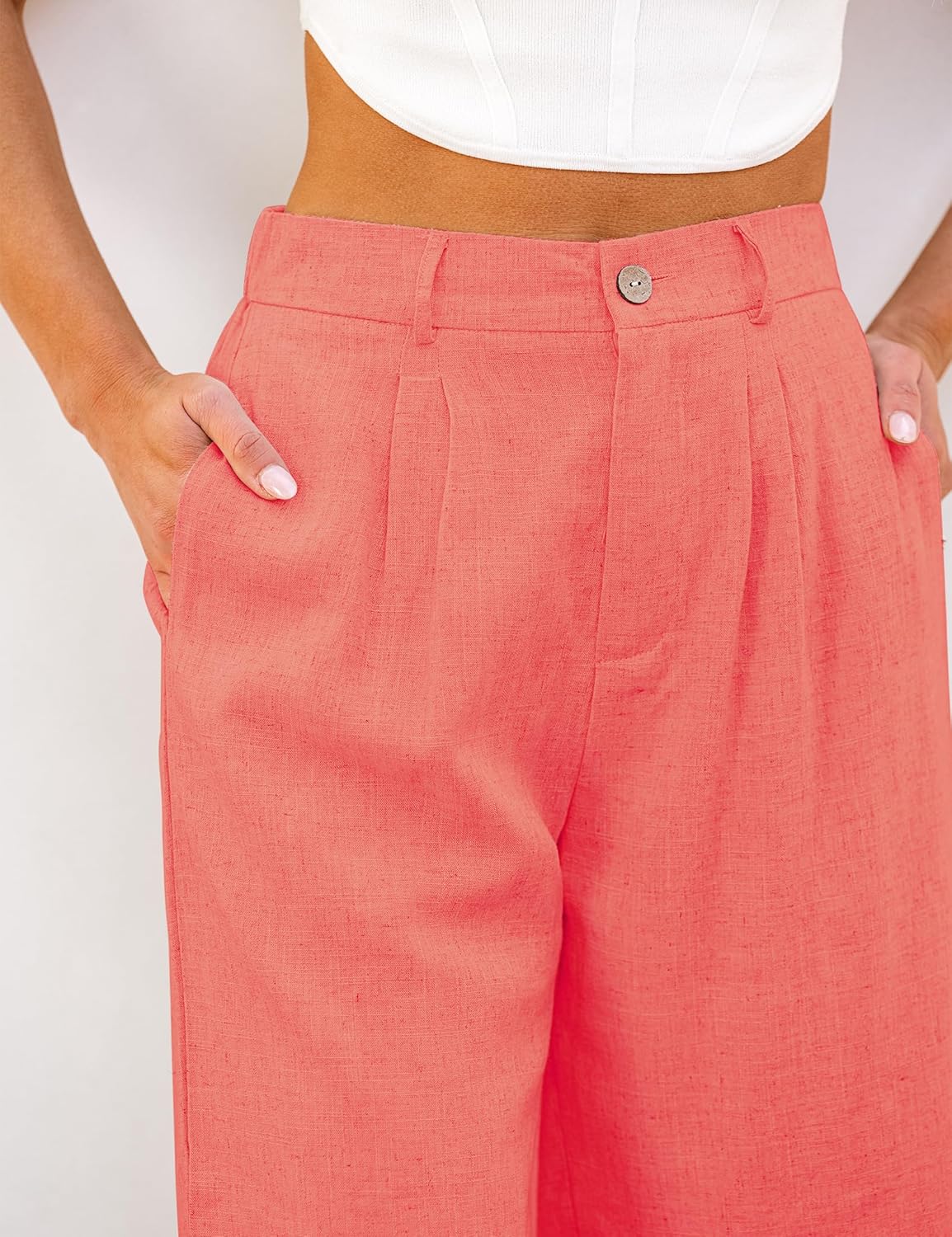 luvamia Bermuda Shorts for Women High Waisted Linen Dressy Casual Pleated Wide Leg Summer Shorts with Elastic Waist - Image 4