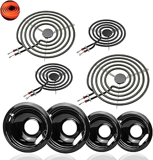 MP22YA Stove Elements Replacement and W10288051 Electric Stove Drip Pans W10290350 W10290353 - Fit for Whirl-pool Electric Range Stove - 6-Inch and 8-Inch Black Drip Pans & Stove Burners Replacement