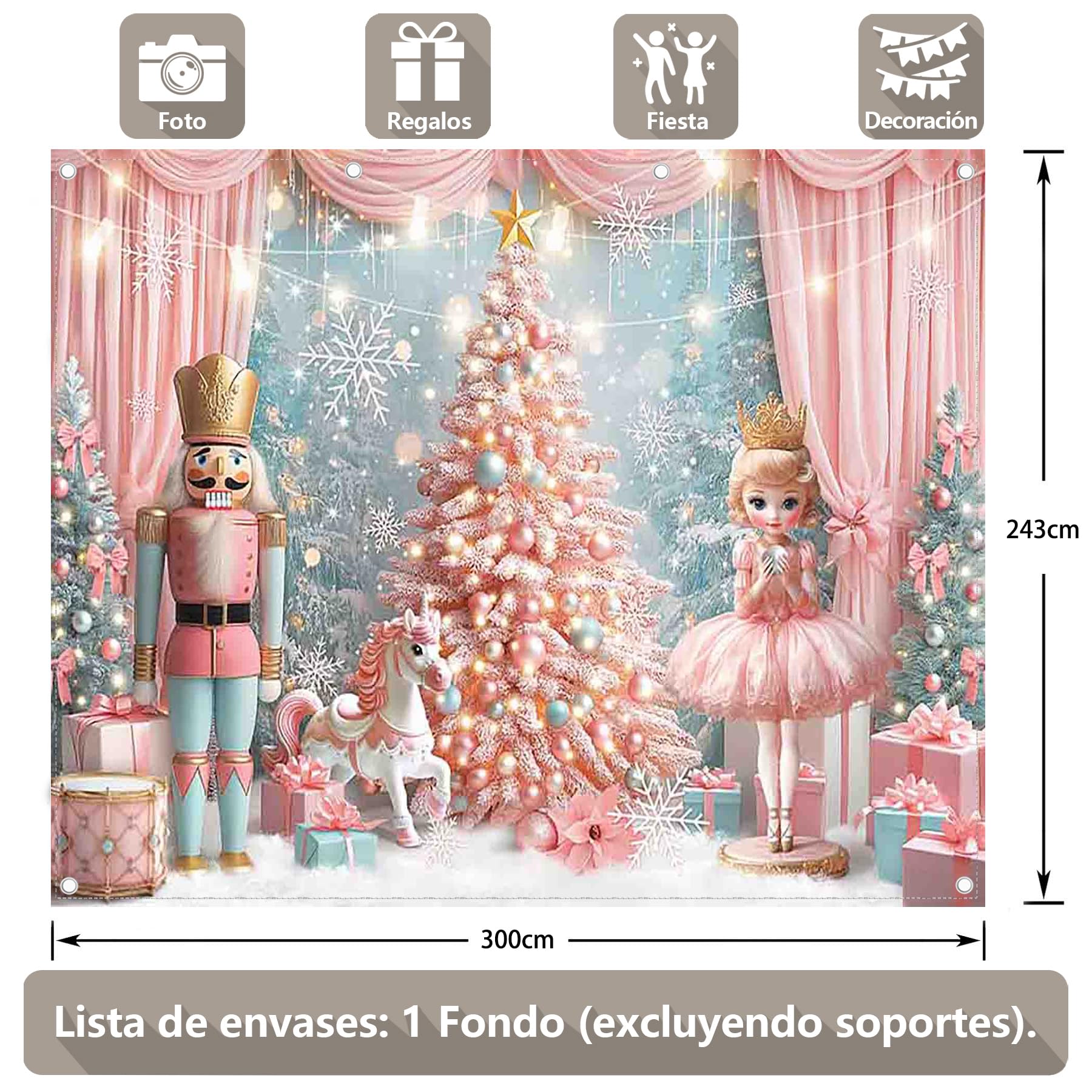 Luminora 3 x 2,43 m Fondo de árbol de Navidad Rosa diseño de Princesa