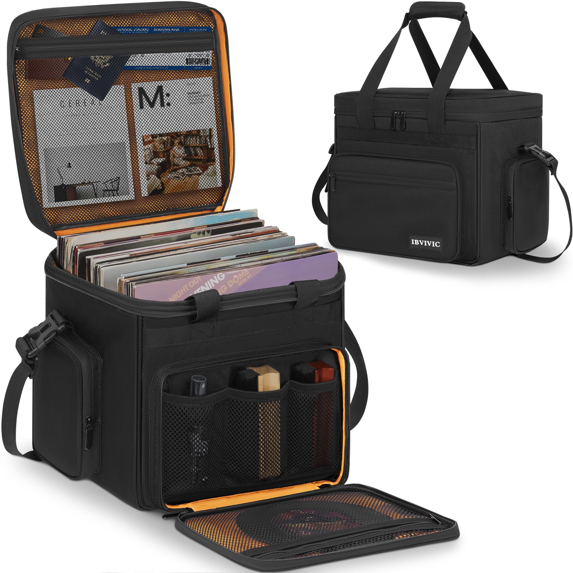 OUUTMEE Borsa per dischi in vinile - Custodia per dischi in vinile resistente all'acqua per album LP da 7/10/12 pollici, con capacità di 90-110 LP - Custodia LP con divisori rimovibili per