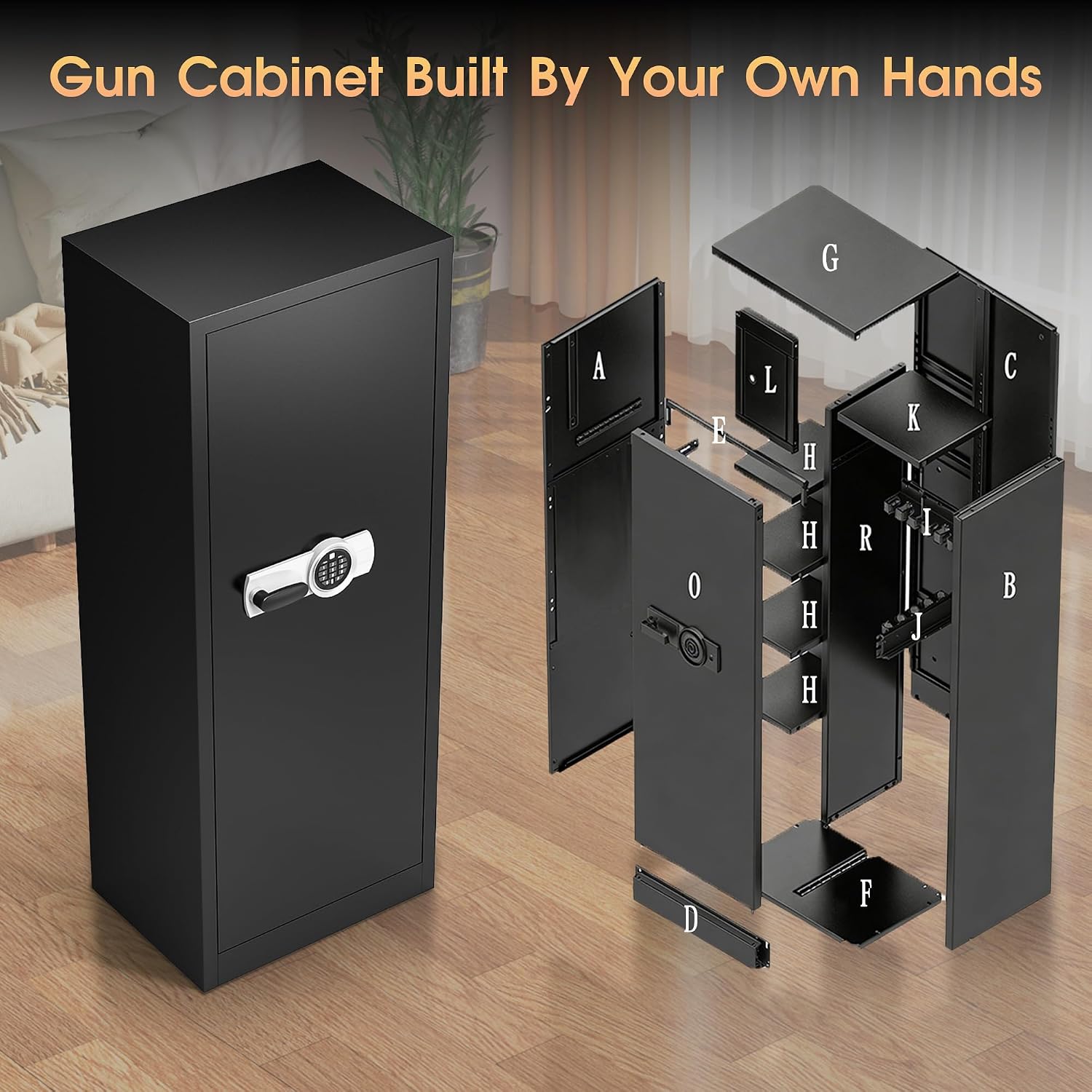 Biometric Gun Safe Rifle, Heavy Duty Long Gun Safes for Rifles and Pistols, Fingerprint Keypad Lock Large Gun Cabinet with Removable Shelves & Built-in LED Light for Home Defense Hunting Storage
