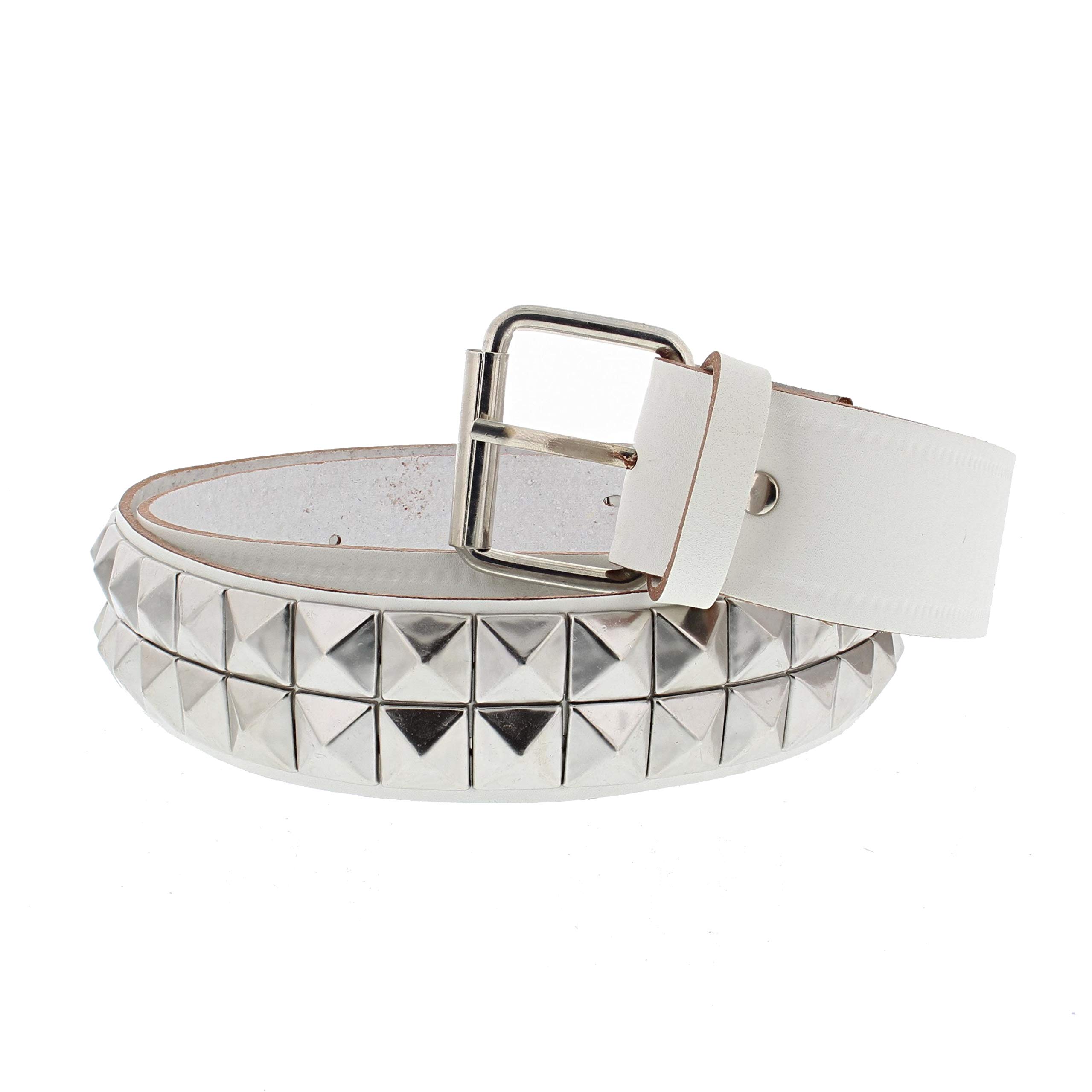Zac's Alter Ego Two Row Pyramid Studded White Leather Belt
