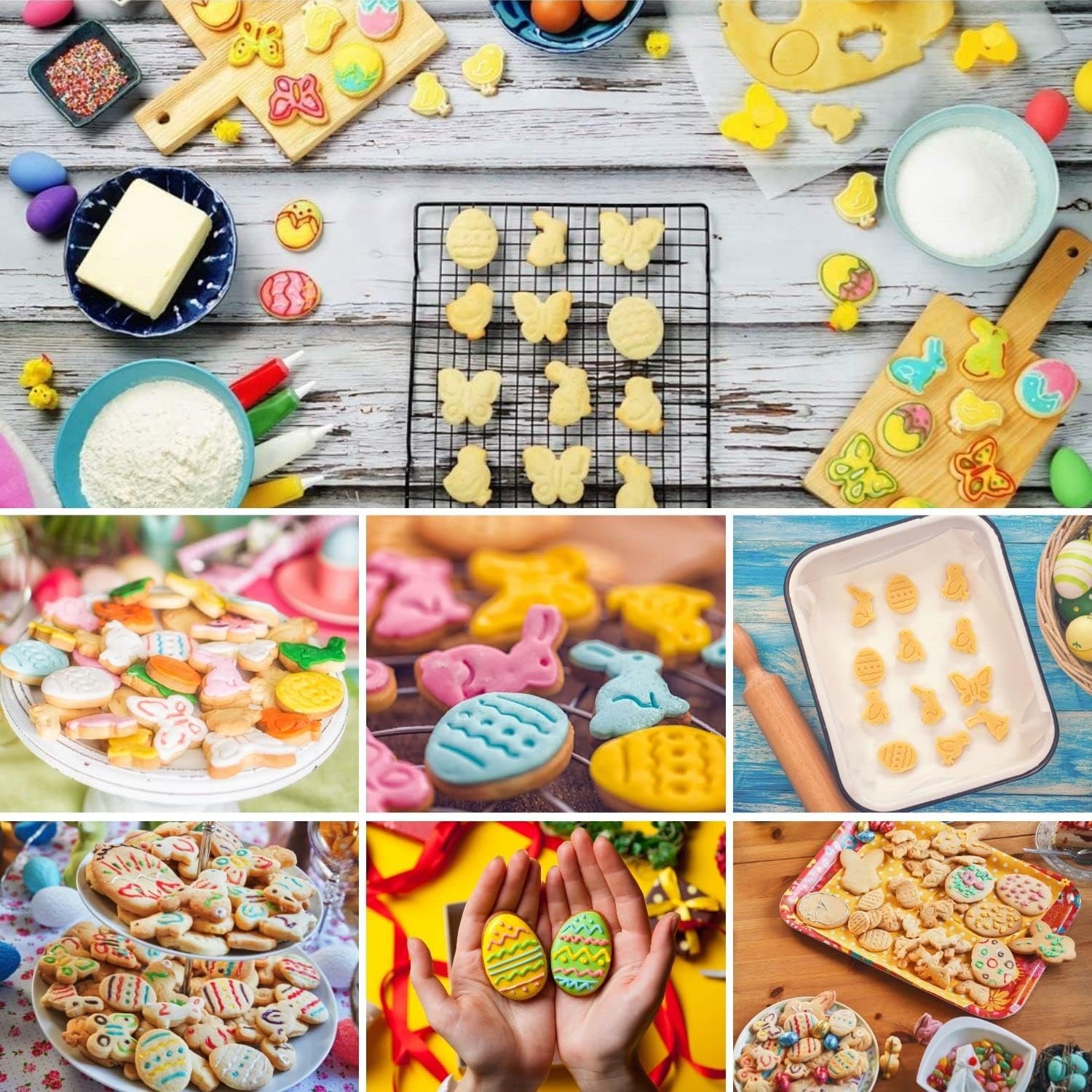KAISHANE 4 PCS Easter Cookie Cutter Set - Egg,Rabbit,Butterfly,Chick Shapes Plunger Biscuit Cutters for Cake Fondant