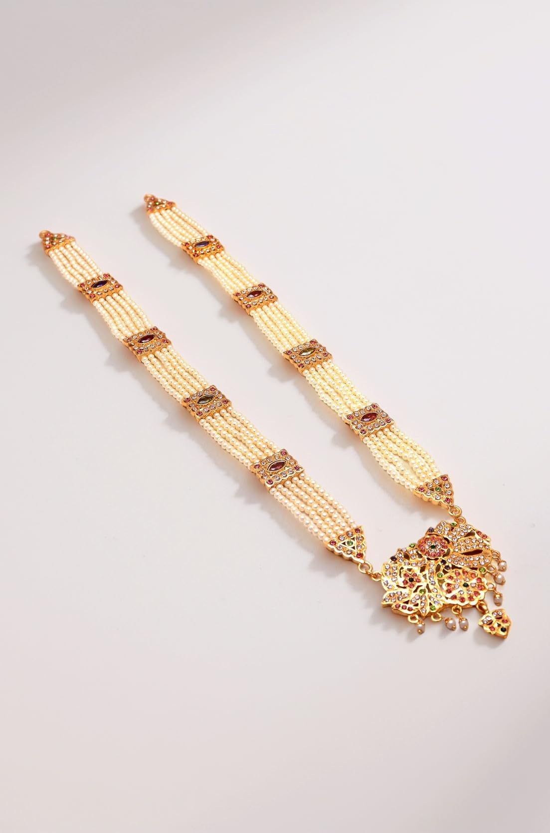 Jewar Mandi Pendant Set Pearl kundan Polki Jade Handmade Thewa Work Temple Jewelry 5978 for Womens Girls