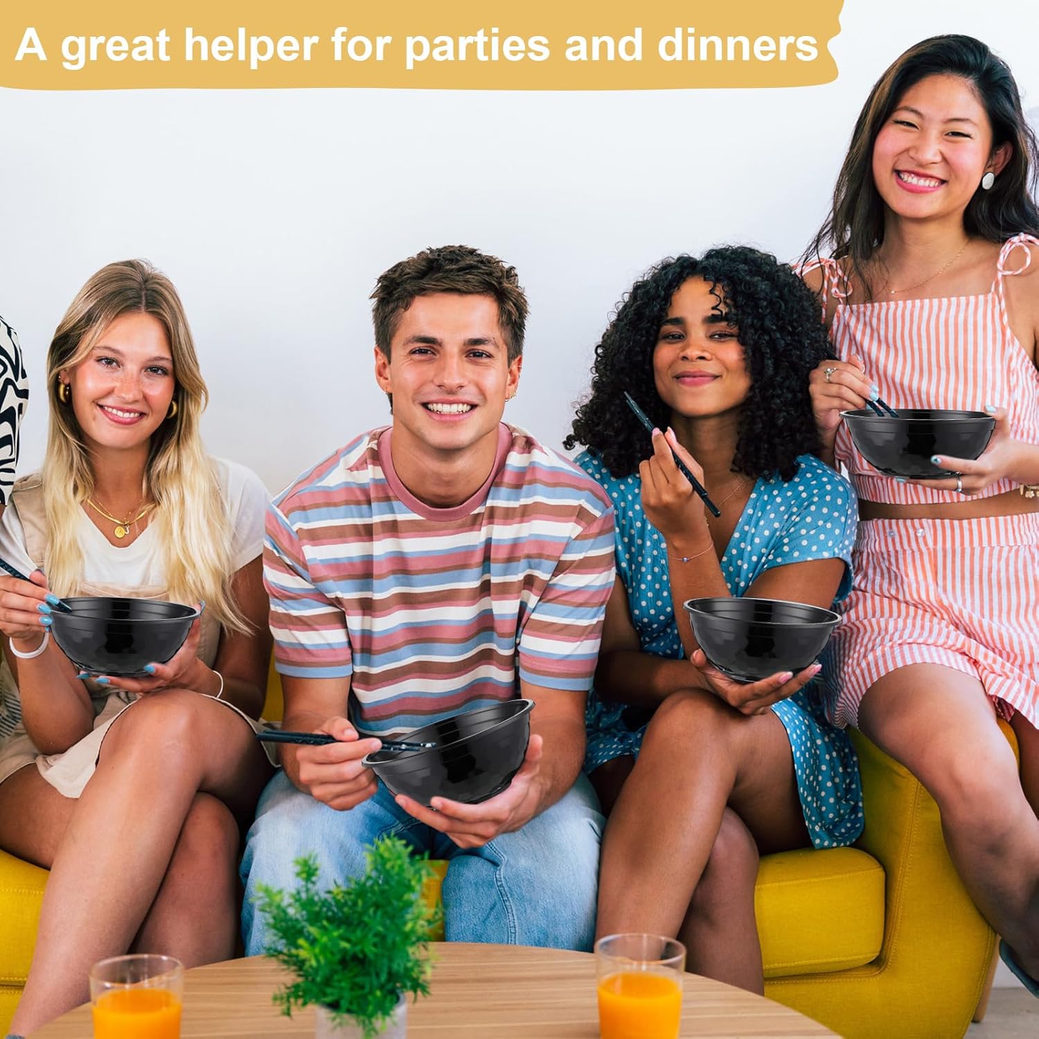 100 Pack 32oz Black Disposable Plastic Bowls Plastic Salad Bowls Large Stackable Serving Soup Dinnerware for Birthdays, Weddings, Parties, Festivals - Image 6