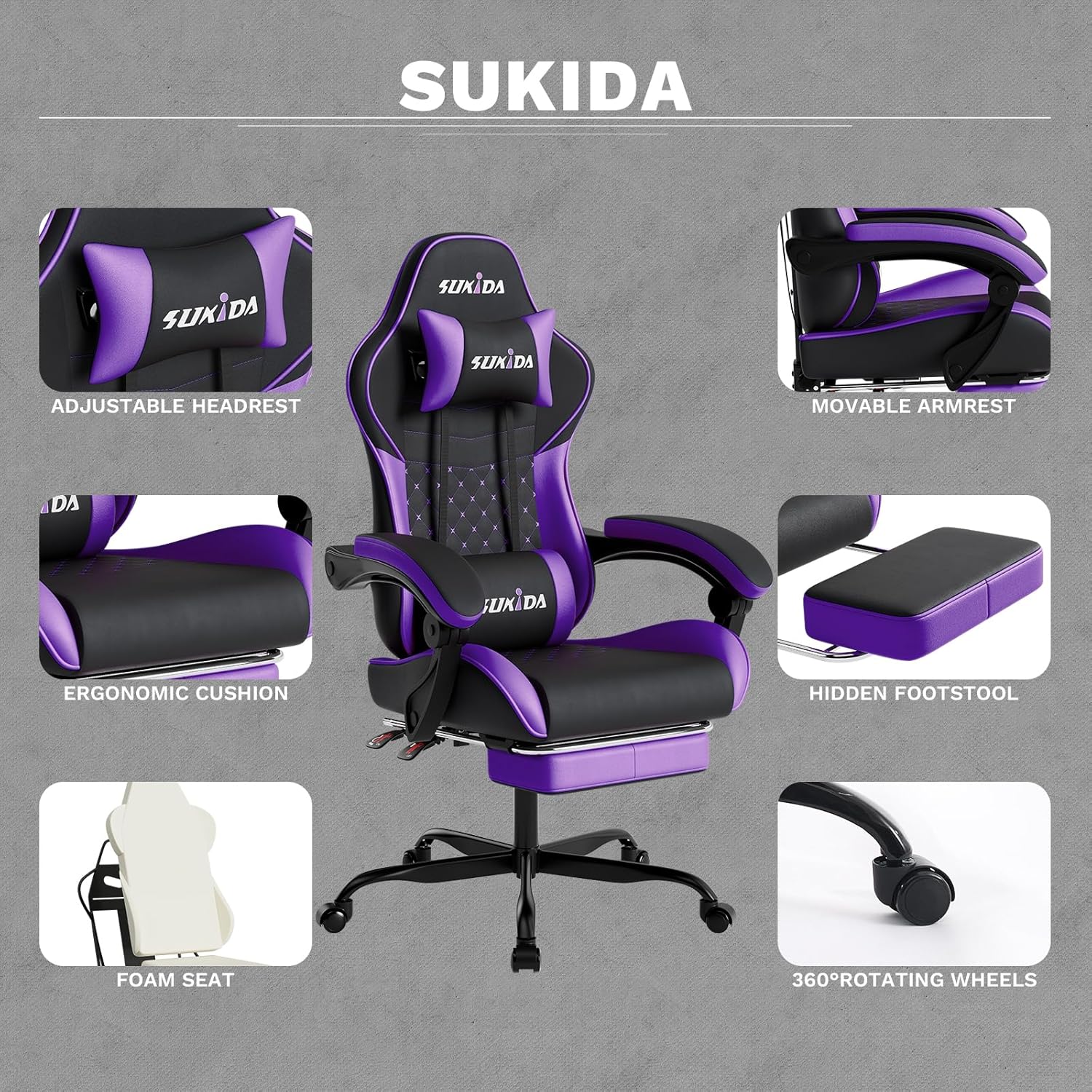 Ergonomic Video Gamer Chairs Gaming Computer Chair Gamer Chairs for Adults Massage Lumbar Support Swivel Height Adjustable Headrest Backrest