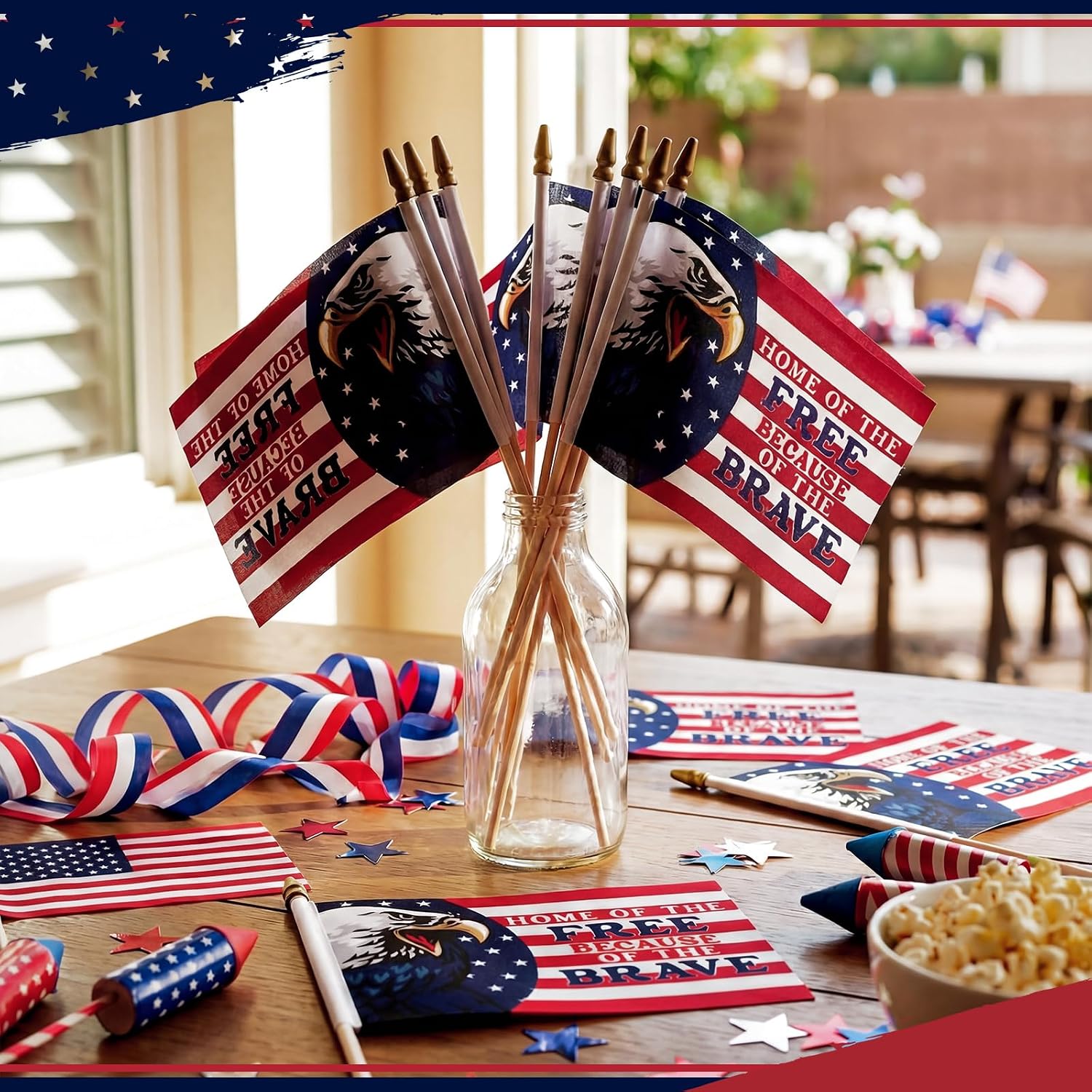 Fanfanwin 100 Pcs Small 250th Anniversary Flag 4 x 6 Inch Double-side Mini Handheld USA Flags 4th of July Decor with Safety Golden Spear Top for Memorial Day Independence Day Decoration(Bald Eagle)
