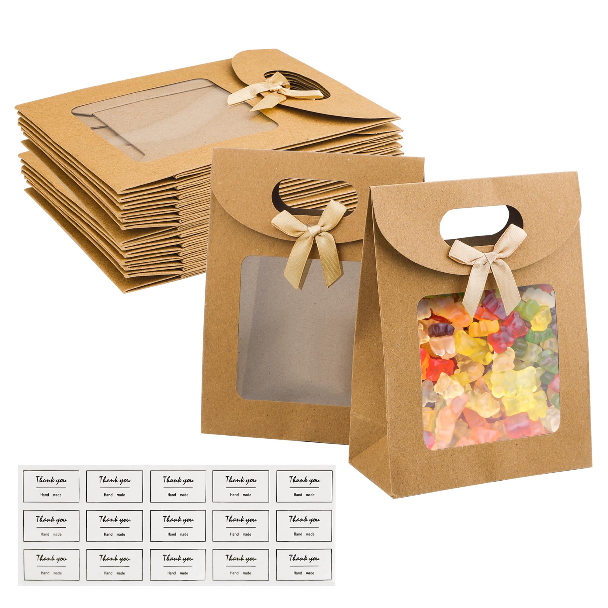 Yerpkefey Geschenktüten Mit Sichtfenster - 6 Stück Braune Kraftpapiertüten Mit Griffen 24,9x18x13cm Für Party & Fest