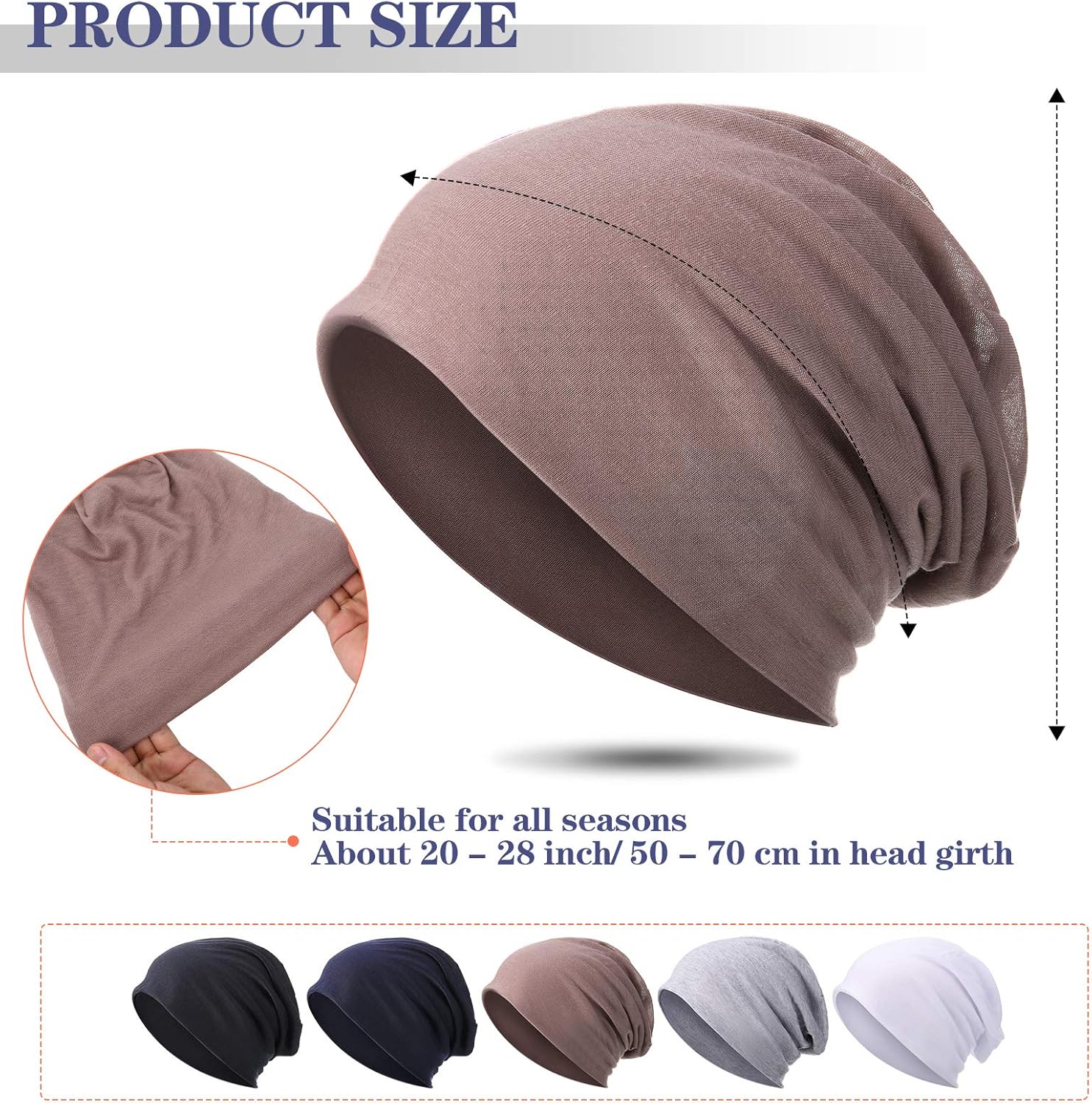 Syhood 5 Pcs Unisex Slouchy Beanie Hats for Men Women Summer Beanie Hats Lightweight Baggy Dwarf Soft Chemo Sleep Caps - Image 6
