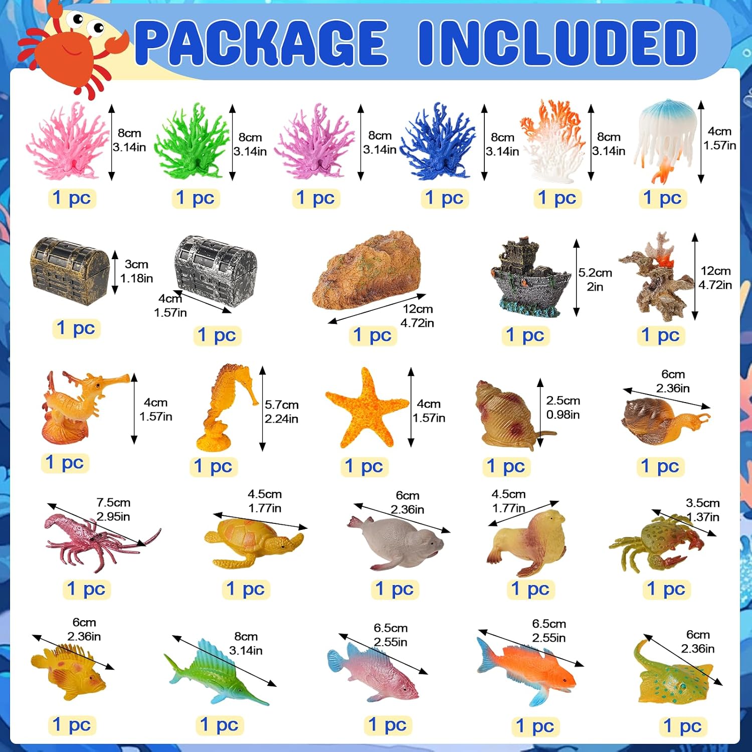 Gleom Ocean Diorama Kit with Under The Sea Animal Figures, Mini Shark and Fish Set, Artificial Coral and Seagrass Habitat Supplies with Gift Box for Birthday Party Decor and Creative Play