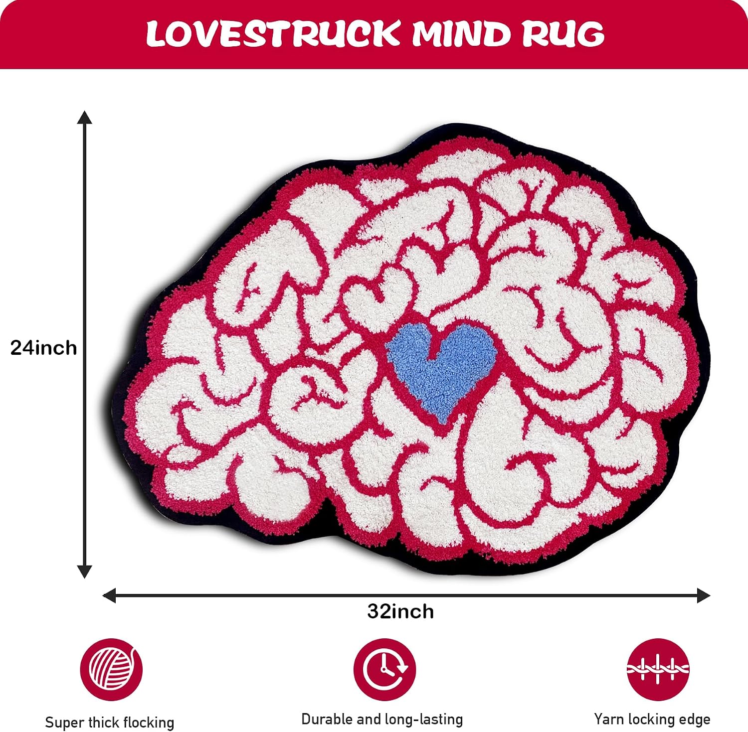 Lovestruck Mind Rug, Y2k Rugs for Bedroom Aesthetic, High-Pile Soft Flocking Funny Bathroom Rug, Cute Bath Mat Irregular Shaped Pink Carpet, 24"x32" (Lovestruck Mind) image 3