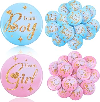 Gender Reveal Pins,30Pcs Team Boy or Girl Pins Baby Shower Party Favors, Gender Reveal Button Decorations for Boy or Girl Genders Reveals Party Supplies Pink, Blue