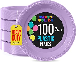 Party Solids Lavender Plastic Plates for Party 7 Orange Disposable Plates for Party Supplies 100 Pcs Plastic Dinnerware Sets Heavy Duty 350 GSM Disposable Dinnerware Set