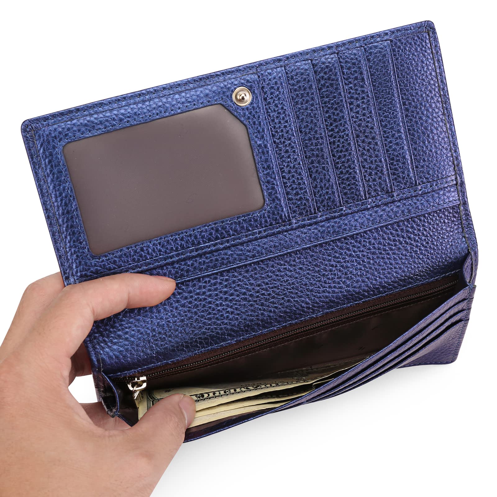 SENDEFN Vera Pelle Portafoglio Donna, Blocco RFID Sottile Carte Credito Portafogli con Finestra ID